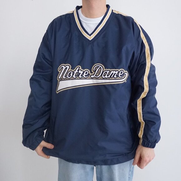 VTG '90S Notre Dame U Steve & Berry's Navy Gold Nylon Windbreaker Jacket XL - Picture 1 of 10